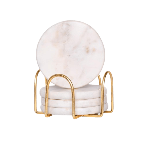 MARBLE COASTER ROUND SHAPE WITH STAND (NATURAL)